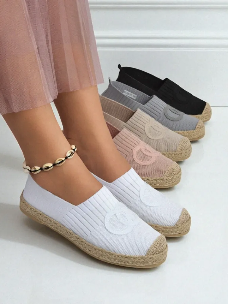 Discount Espadryle damskie Calista Biancha – białe płaskie z eko zamszu, styl włoski Espadryle Płaskie