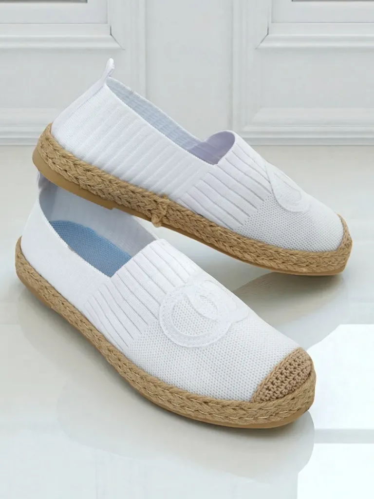 Discount Espadryle damskie Calista Biancha – białe płaskie z eko zamszu, styl włoski Espadryle Płaskie