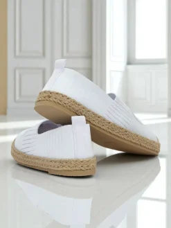 Discount Espadryle damskie Calista Biancha – białe płaskie z eko zamszu, styl włoski Espadryle Płaskie