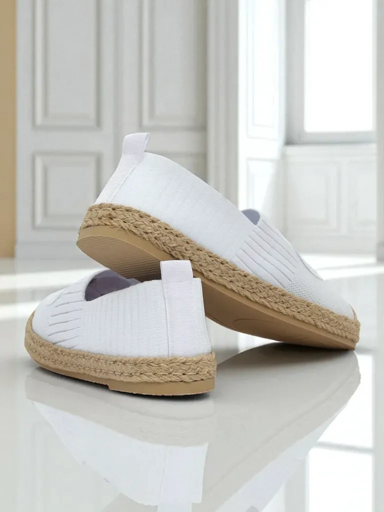 Discount Espadryle damskie Calista Biancha – białe płaskie z eko zamszu, styl włoski Espadryle Płaskie