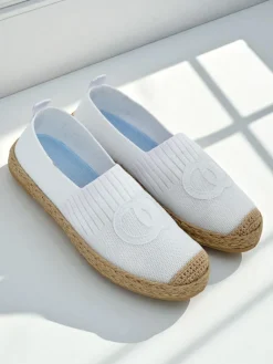 Discount Espadryle damskie Calista Biancha – białe płaskie z eko zamszu, styl włoski Espadryle Płaskie