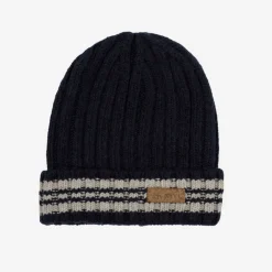 Outlet Granatowa męska czapka z domieszką wełny - Akcesoria Czapki