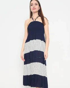 Clearance Granatowa sukienka w groszki PLUS SIZE - Odzież Sukienki Letnie|Sukienki Krótkie