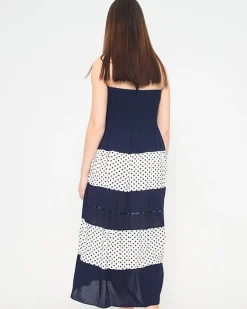 Clearance Granatowa sukienka w groszki PLUS SIZE - Odzież Sukienki Letnie|Sukienki Krótkie