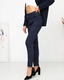 Sale Granatowe damskie ocieplane spodnie typu tregginsy PLUS SIZE - Odzież Legginsy / Tregginsy|Plus Size