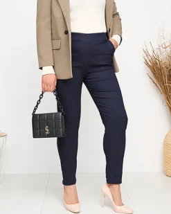 Sale Granatowe damskie ocieplane spodnie typu tregginsy PLUS SIZE - Odzież Legginsy / Tregginsy|Plus Size