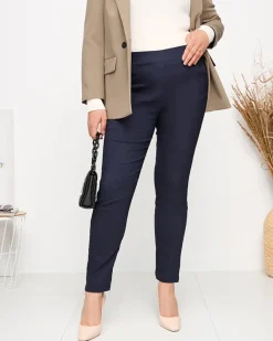 Sale Granatowe damskie ocieplane spodnie typu tregginsy PLUS SIZE - Odzież Legginsy / Tregginsy|Plus Size