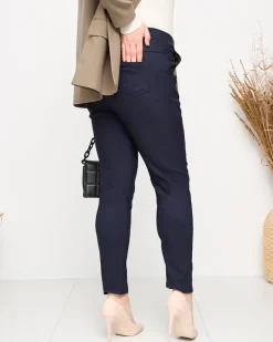 Sale Granatowe damskie ocieplane spodnie typu tregginsy PLUS SIZE - Odzież Legginsy / Tregginsy|Plus Size