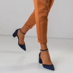 Granatowe damskie sandały na słupku Rumila - Obuwie Buty Na Wielkie Wyjście|Sandały Na Słupku