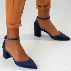 Granatowe damskie sandały na słupku Rumila - Obuwie Buty Na Wielkie Wyjście|Sandały Na Słupku