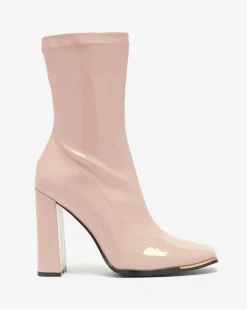New Jasnoróżowe damskie lakierowane botki na słupku Rekila - Obuwie Botki Bez Ocieplenia|Botki Na Słupku