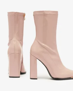 New Jasnoróżowe damskie lakierowane botki na słupku Rekila - Obuwie Botki Bez Ocieplenia|Botki Na Słupku