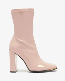 New Jasnoróżowe damskie lakierowane botki na słupku Rekila - Obuwie Botki Bez Ocieplenia|Botki Na Słupku