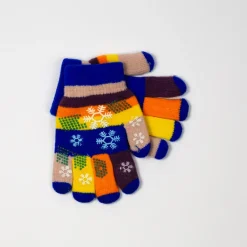 Best Kobaltowe dziewczęce rękawiczki z brokatem i śnieżynkami - Akcesoria Rękawiczki