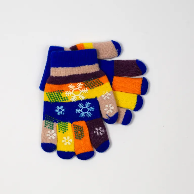 Best Kobaltowe dziewczęce rękawiczki z brokatem i śnieżynkami - Akcesoria Rękawiczki