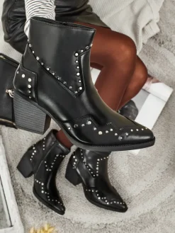 New Kowbojki damskie na obcasie z dżetami Glaciere Botki Bez Ocieplenia|Kowbojki