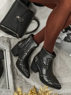 New Kowbojki damskie na obcasie z dżetami Glaciere Botki Bez Ocieplenia|Kowbojki