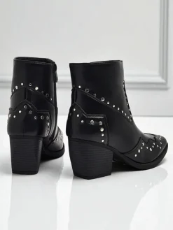 New Kowbojki damskie na obcasie z dżetami Glaciere Botki Bez Ocieplenia|Kowbojki