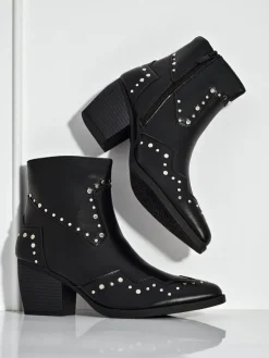 New Kowbojki damskie na obcasie z dżetami Glaciere Botki Bez Ocieplenia|Kowbojki