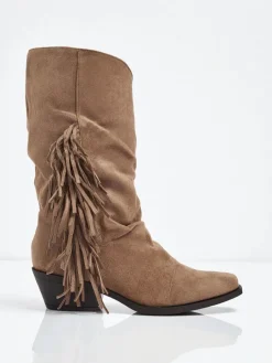 Outlet Kowbojki damskie na obcasie z frędzelkami Selva Botki Z Delikatnym Ociepleniem|Kowbojki