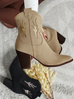 Clearance Kowbojki damskie na obcasie z ozdobnymi wstawkami Cendria Botki Z Delikatnym Ociepleniem|Kowbojki