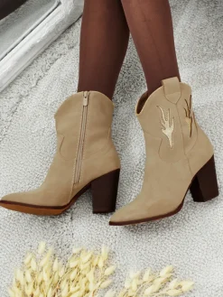 Clearance Kowbojki damskie na obcasie z ozdobnymi wstawkami Cendria Botki Z Delikatnym Ociepleniem|Kowbojki