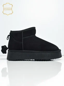 Clearance Krótkie buty a'la śniegowce damskie ze skóry naturalnej Elunara Śniegowce|Botki Na Platformie