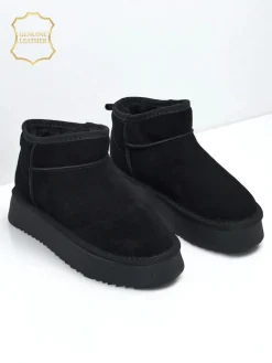 Clearance Krótkie buty a'la śniegowce damskie ze skóry naturalnej Elunara Śniegowce|Botki Na Platformie