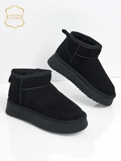 Clearance Krótkie buty a'la śniegowce damskie ze skóry naturalnej Elunara Śniegowce|Botki Na Platformie