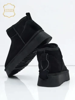 Clearance Krótkie buty a'la śniegowce damskie ze skóry naturalnej Elunara Śniegowce|Botki Na Platformie