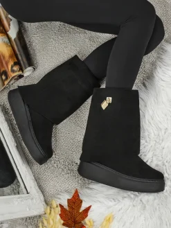 Sale Krótkie buty a'la śniegowce damskie z dopinaną cholewką Elizze Śniegowce|Botki Na Platformie