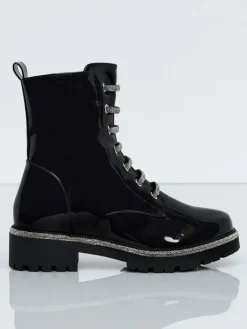 Hot Lakierowane sznurowane botki damskie Fjorra Botki Z Delikatnym Ociepleniem|Botki Sznurowane