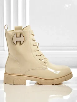 Clearance Lakierowane sznurowane botki damskie Kalen Botki Z Delikatnym Ociepleniem|Botki Sznurowane