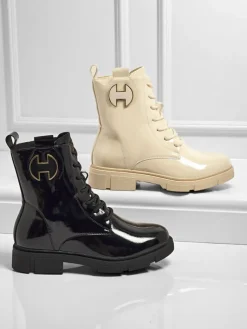 Clearance Lakierowane sznurowane botki damskie Kalen Botki Z Delikatnym Ociepleniem|Botki Sznurowane