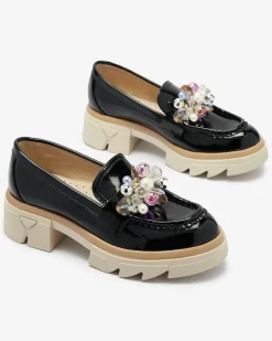 Livia Elegante - Czarne Luksusowe Mokasyny na Płaskim Obcasie Półbuty|Mokasyny Na Płaskiej Podeszwie