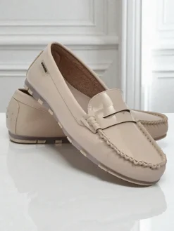 Best Loafers damskie bezowe Kallista - skora ekologiczna zamszowa premium Mokasyny Na Płaskiej Podeszwie