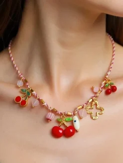 Clearance Naszyjnik Atena Charm Cherry – złote amulety wisienki Damskie Biżuteria