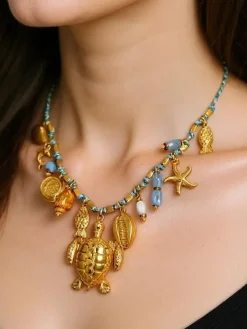 Discount Naszyjnik Atena Charm Sea – złote amulety z motywami morskimi Damskie Biżuteria