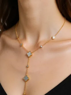 Best Naszyjnik Aurelia Lira Lariat z motywem koniczyny i masą perłową Damskie Biżuteria