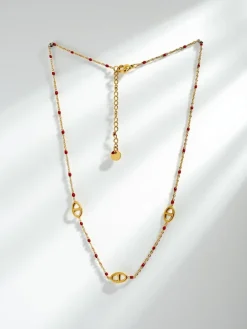 Best Naszyjnik złocony Perla Aurelia z czerwonymi koralikami i medalionami Damskie Biżuteria