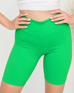 Sale owe zielone damskie prążkowane legginsy kolarki - Odzież Spodenki 3/4|Krótkie Spodenki