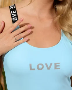 Sale Niebieski jednoczęściowy strój kąpielowy z napisami - Bielizna Stroje Kąpielowe|Plus Size