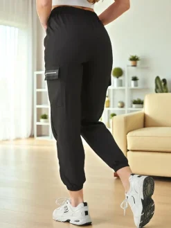 Outlet Pantaloni Elenna Sportowe Długie Czarne z Kieszonią Spodnie Materiałowe