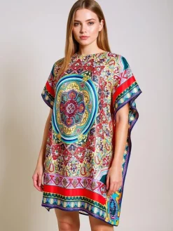 Sale Pareo Ariadne – kolorowa sukienka do kolan z poliestru Narzutka Plażowa|Bluzki / Koszule / Koszulki