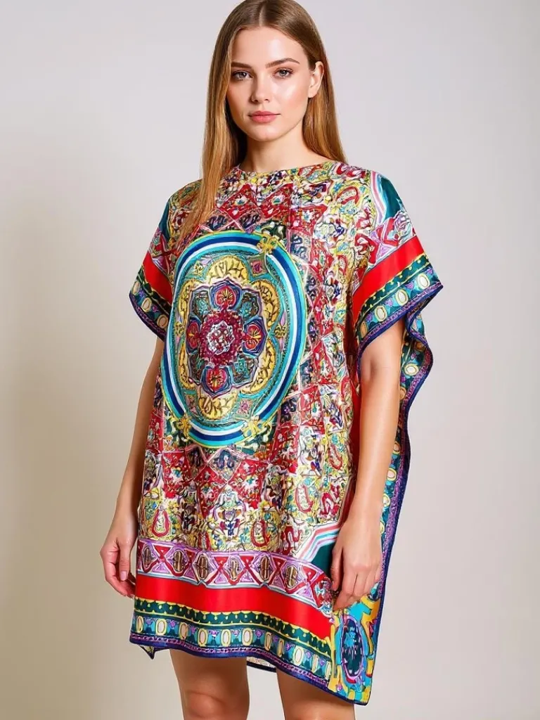 Sale Pareo Ariadne – kolorowa sukienka do kolan z poliestru Narzutka Plażowa|Bluzki / Koszule / Koszulki