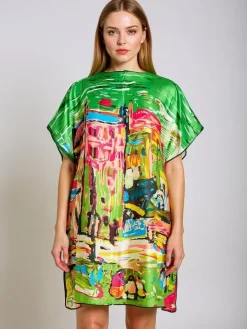 Pareo Athenia Verde by – kolorowa sukienka z poliestru do kolan Narzutka Plażowa|Bluzki / Koszule / Koszulki