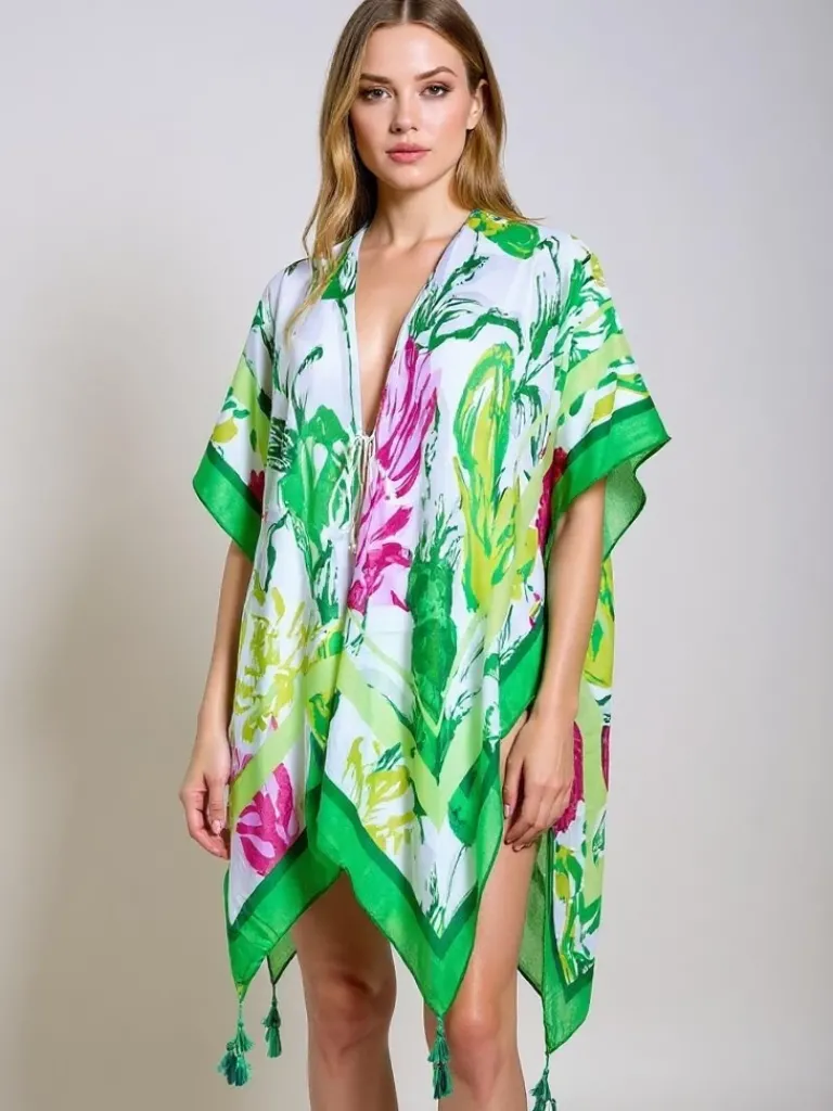 New Pareo Calista – Kolorowe pareo plażowe do kolan z dekoltem V Narzutka Plażowa|Bluzki / Koszule / Koszulki