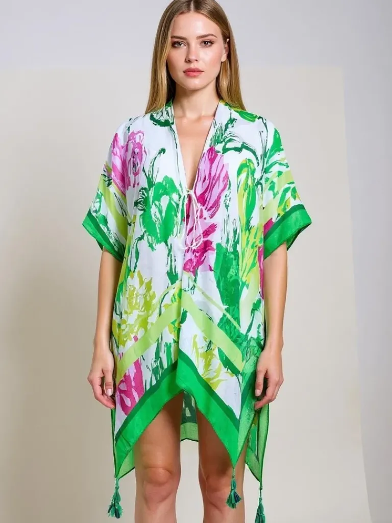 New Pareo Calista – Kolorowe pareo plażowe do kolan z dekoltem V Narzutka Plażowa|Bluzki / Koszule / Koszulki