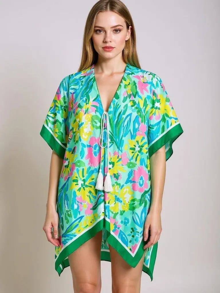 Online Pareo Callista – Kolorowa sukienka plażowa z poliestru, dekolt V Narzutka Plażowa|Bluzki / Koszule / Koszulki