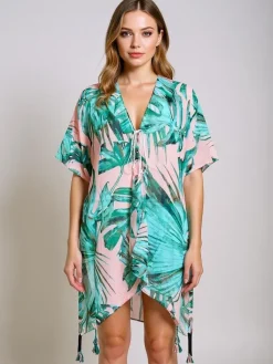 Sale Pareo Cleandra - Wielokolorowa sukienka plażowa , dekolt V Narzutka Plażowa|Bluzki / Koszule / Koszulki